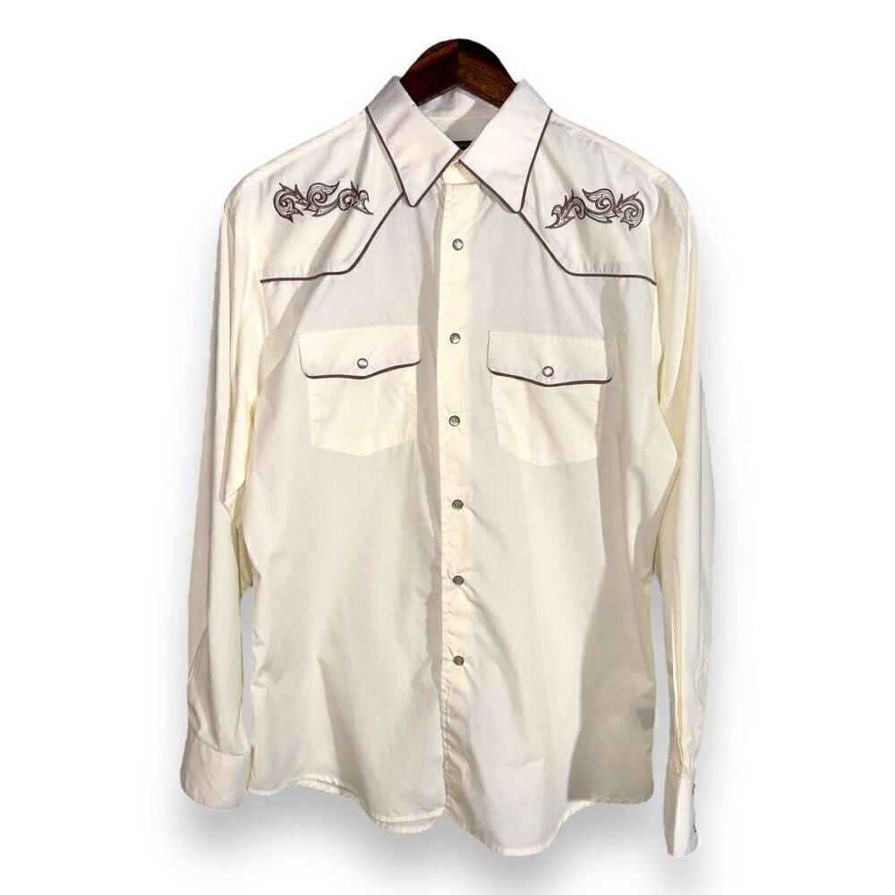 Patroncito USA Off-White Pearl Snap Cowboy Western Shirt Size M